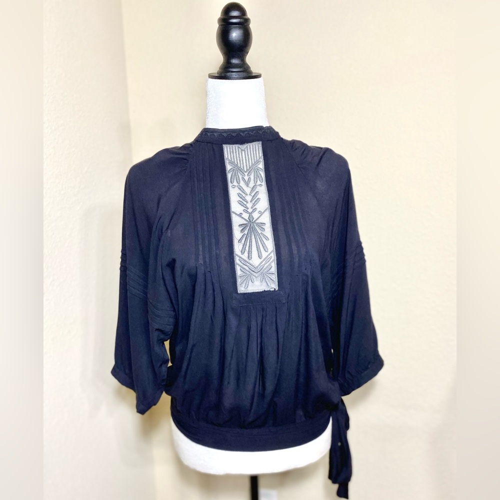 Blouse Black Top 100% Cotton Embroidered